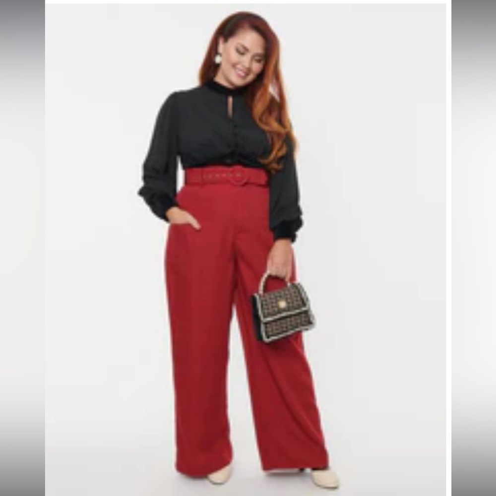 Unique Vintage Plus Size Burgundy Ginger Pants - 1X/16